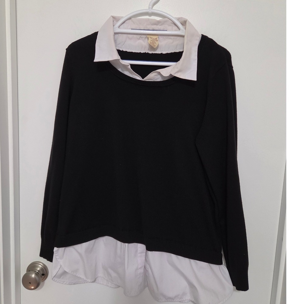 Faded Glory Black Layered Look Sweater White Collar Insert XL 16-18 FGL36318SO